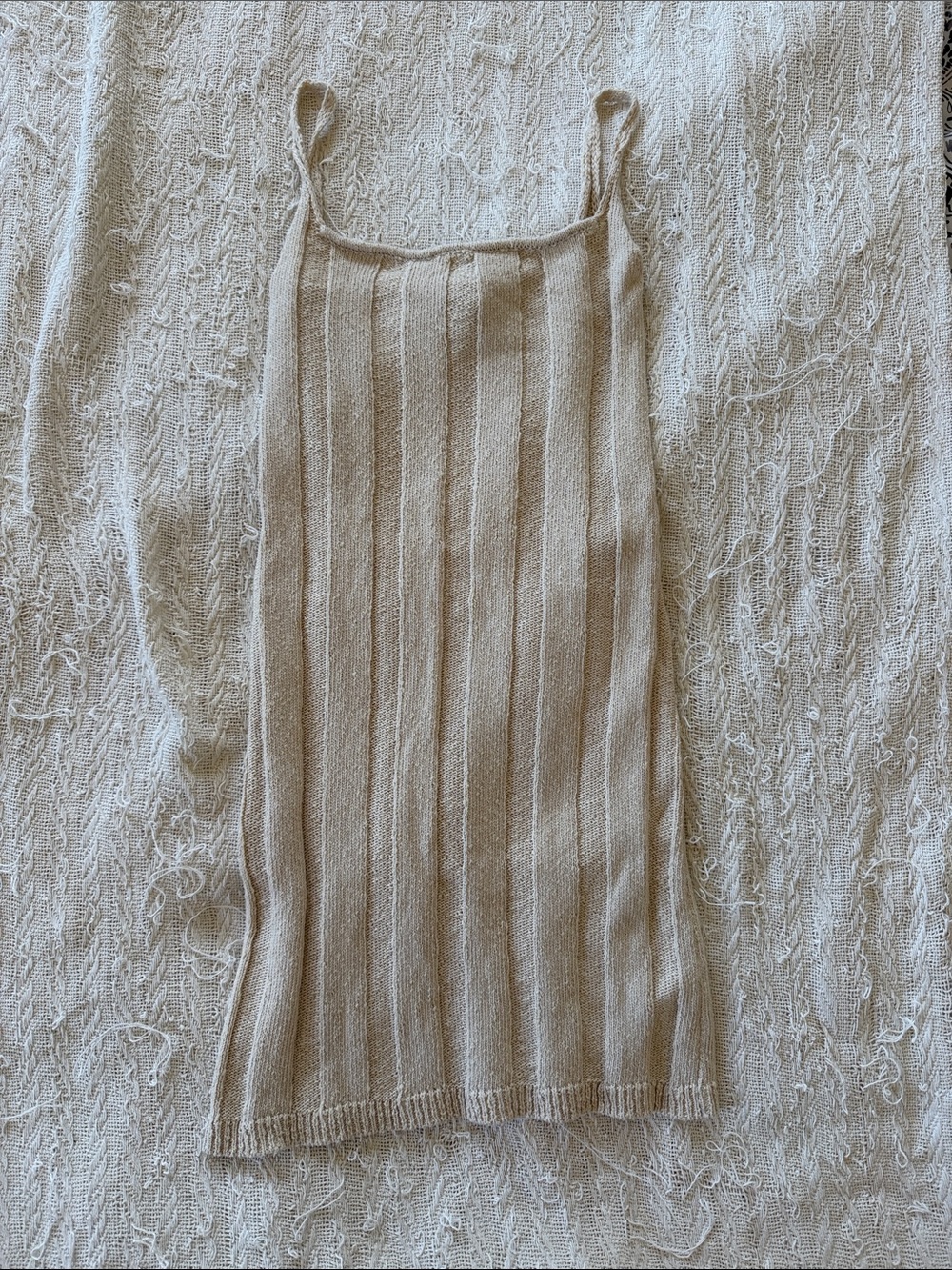 Free People Beach Beige Ribbed Knit Mini Dress with Thin Straps - Women